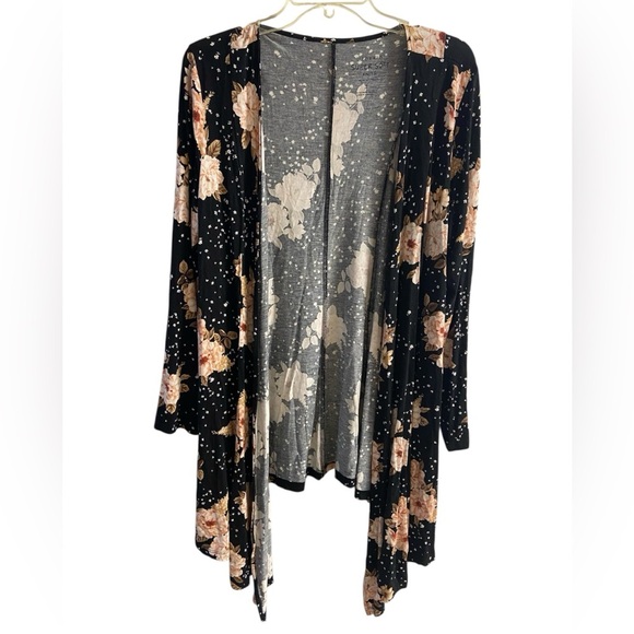 Torrid super soft knits black floral open front cardigan drape front 1X - Picture 2 of 8
